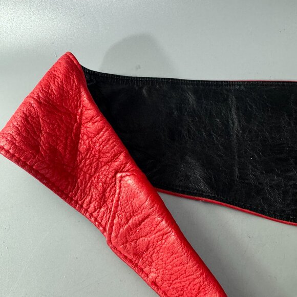 Kenzo Paris Cuir Veritable Made in France Black Leather Wide Belt, Red main image 8